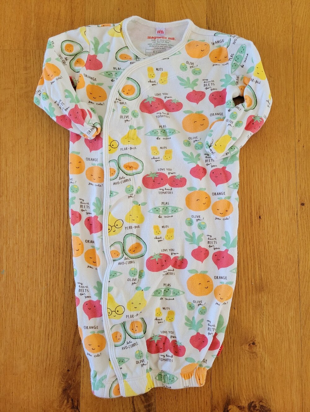 Nb-3 months Magnetic Me Organic Cotton Baby Sleep gown Fruit and Veggies Print